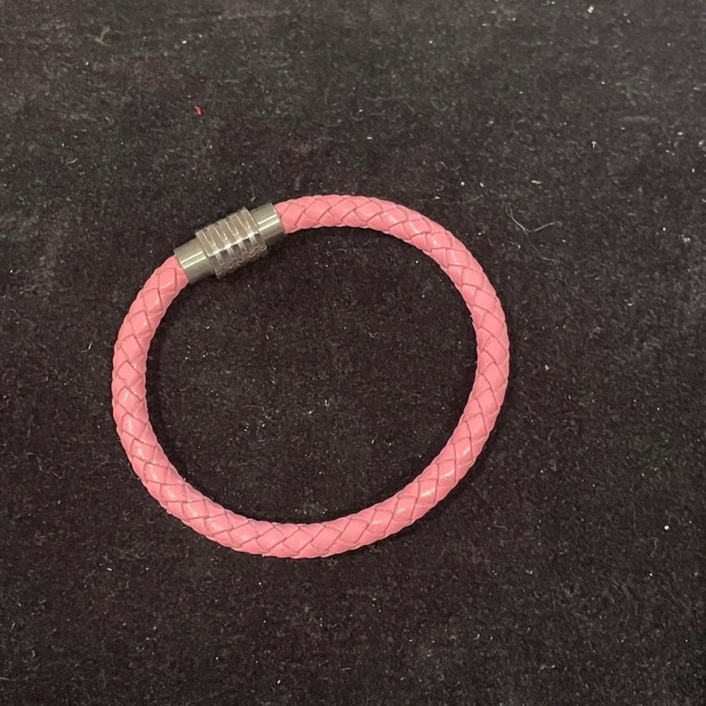 Pink Genuine Leather Braided Bracelet with magnetic clasp